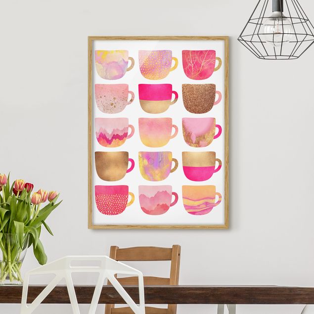Moderne Bilder mit Rahmen Goldene Tassen mit Pink