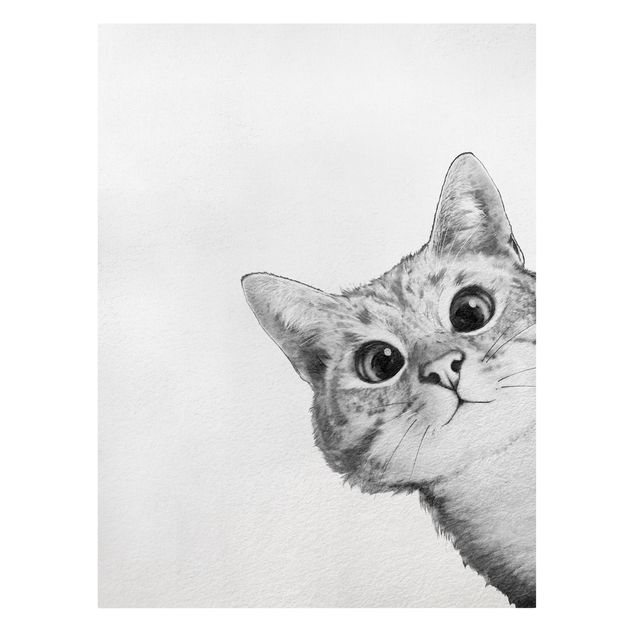 Leinwandbild - Illustration Katze Zeichnung Schwarz Weiß - Hochformat 4:3