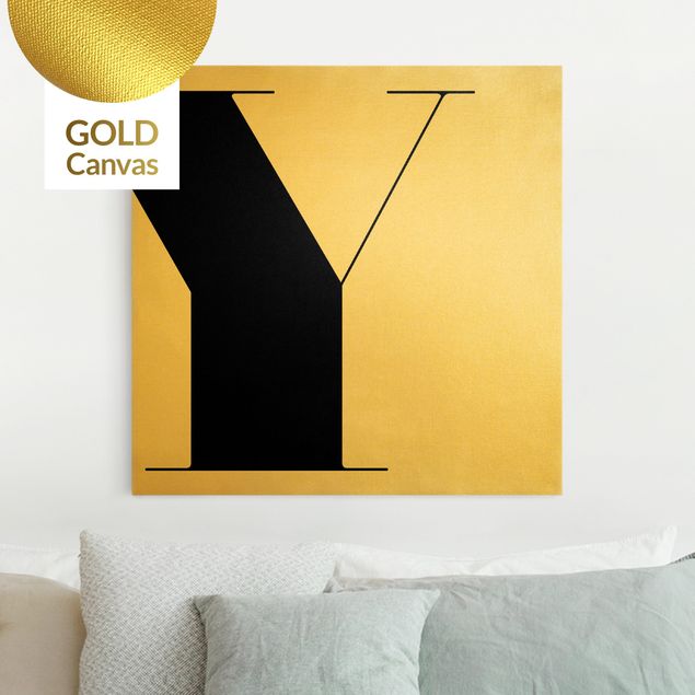 Leinwandbild Gold - Antiqua Letter Y - Quadrat 1:1