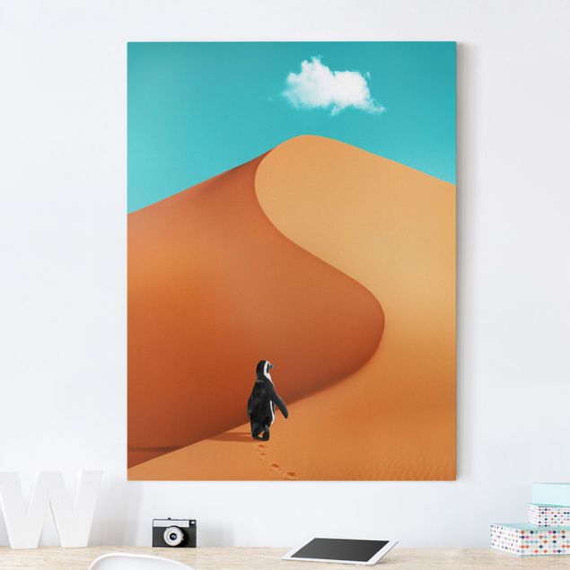Leinwandbilder Vögel Wüste mit Pinguin