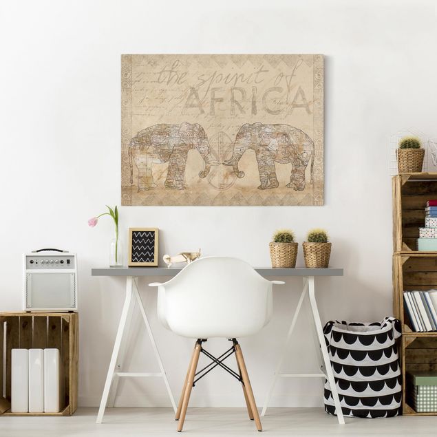 Weltkarte Leinwandbild Vintage Collage - Spirit of Africa