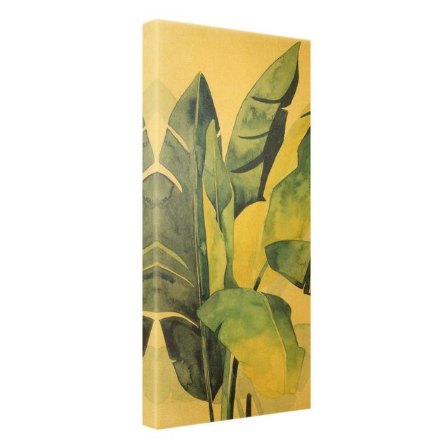 Leinwandbild Gold - Tropisches Blattwerk - Banane - Hochformat 1:2
