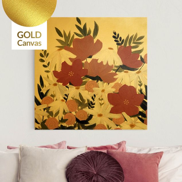 Leinwandbild Gold - Blumenvielfalt in Rosa und Weiß I - Quadrat 1:1