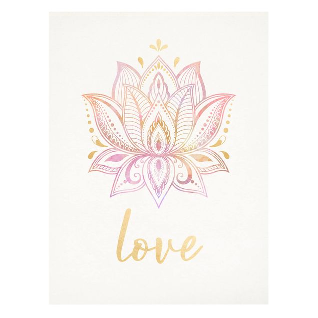 Leinwandbild - Lotus Illustration Love gold rosa - Hochformat 4:3