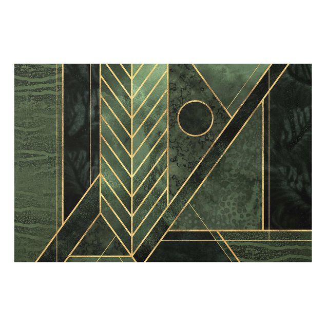 Glasbild - Geometrische Formen Smaragd Gold - Querformat 2:3