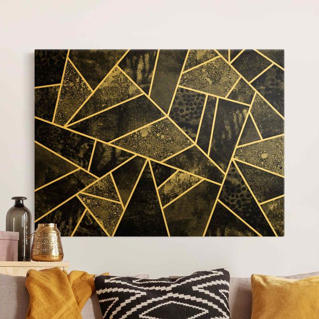 Leinwandbild Gold - Goldene Geometrie - Graue Dreiecke - Querformat 4:3