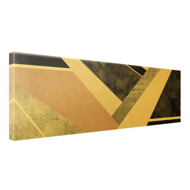 Leinwandbild Gold - Goldene Geometrie - Rosa Schwarz - Panorama 3:1