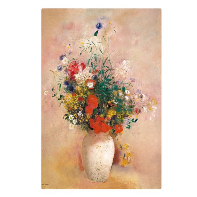 Leinwandbild - Odilon Redon - Vase mit Blumen (rosenfarbener Hintergrund) - Hochformat 3:2