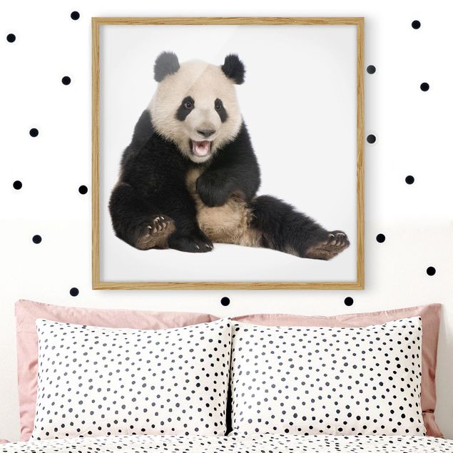 schwarz-weiß Bilder gerahmt Lachender Panda