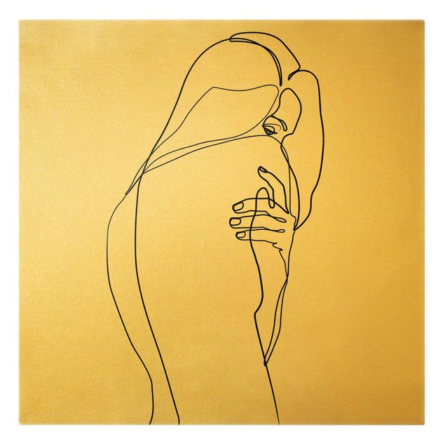 Leinwandbild Gold - Line Art Frauenakt Schulter Schwarz Weiß - Quadrat