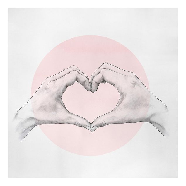 Leinwandbild - Illustration Herz Hände Kreis Rosa Weiß - Quadrat 1:1