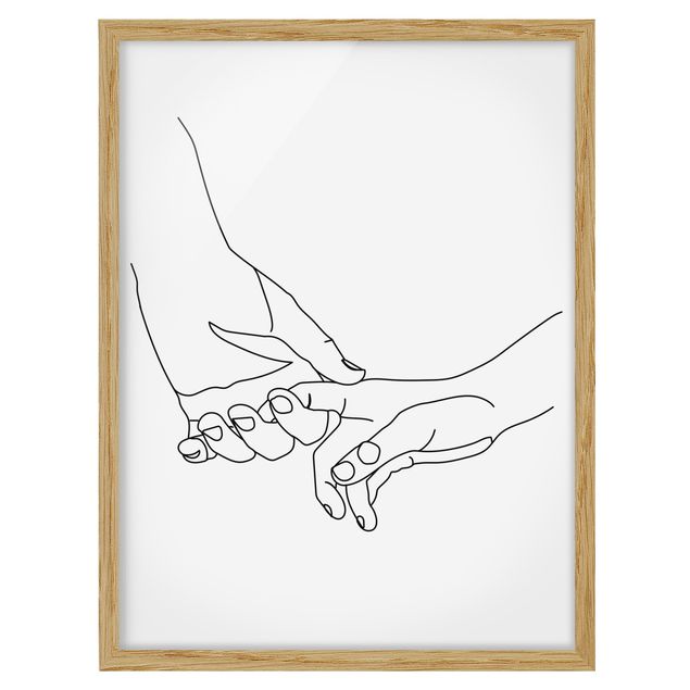 Bild mit Rahmen - Zärtliche Hände Line Art - Hochformat 4:3