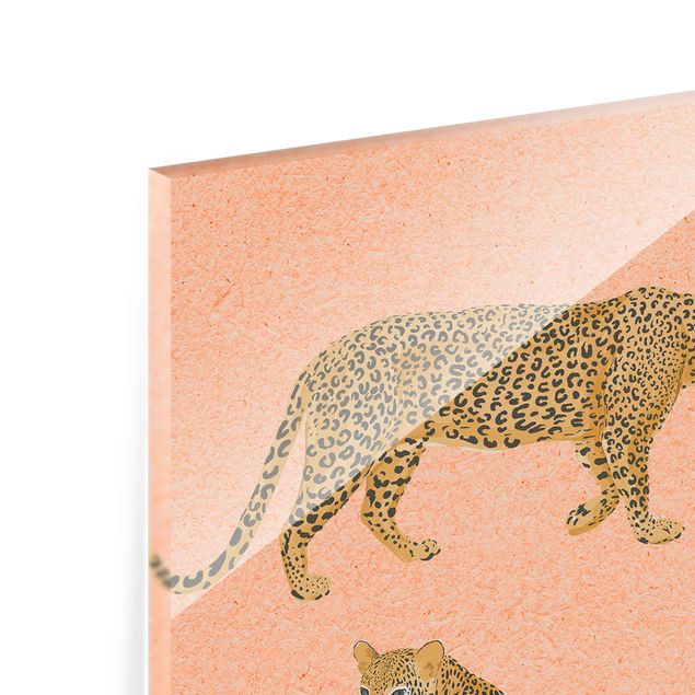 Glasbild - Illustration Leoparden Rosa Malerei - Hochformat 4:3