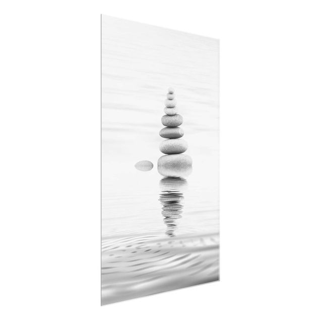 Glasbilder Steinturm im Wasser Schwarz-Weiß