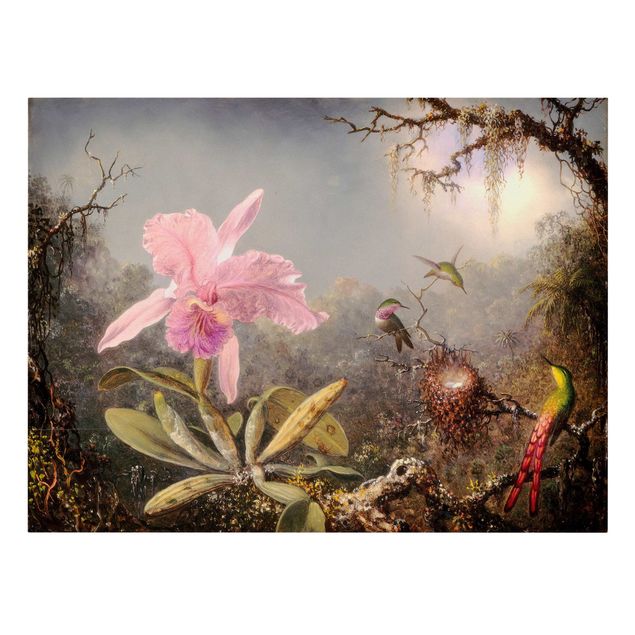 Leinwandbild - Martin Johnson Heade - Orchidee und drei Kolibris - Querformat 3:4