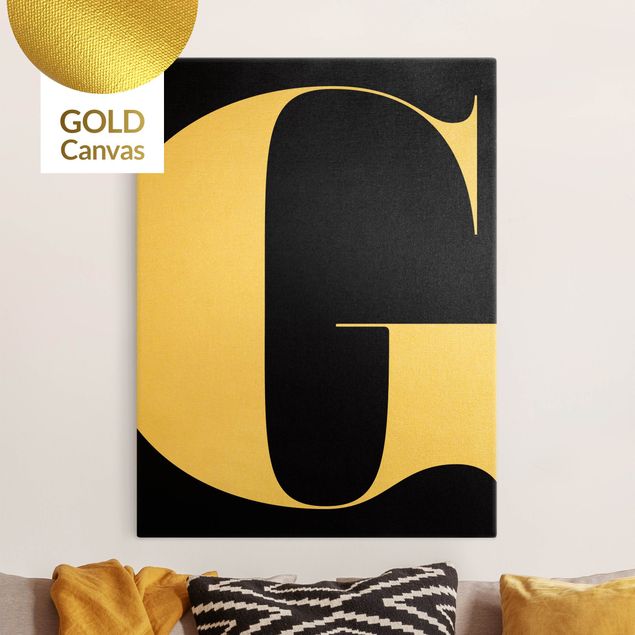 Leinwandbild Gold - Antiqua Letter G Schwarz - Hochformat 3:4