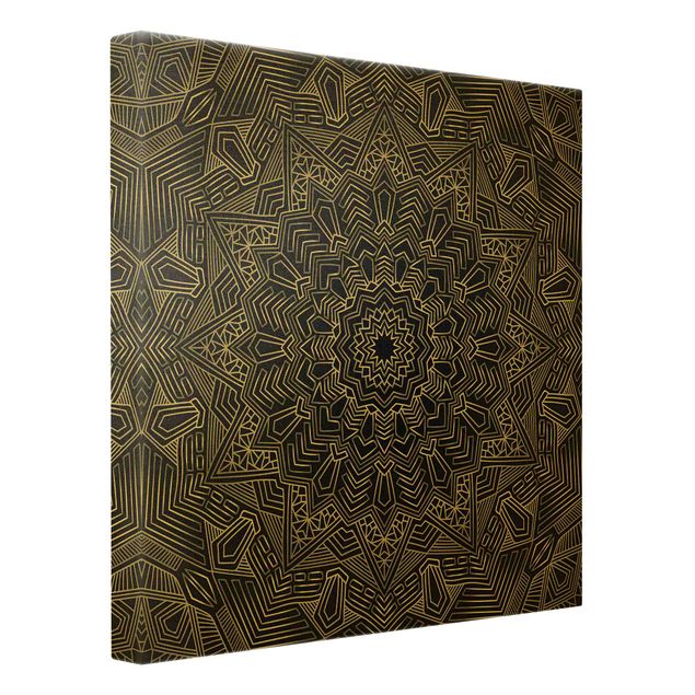 Leinwandbild Gold - Mandala Stern Muster silber schwarz - Quadrat 1:1