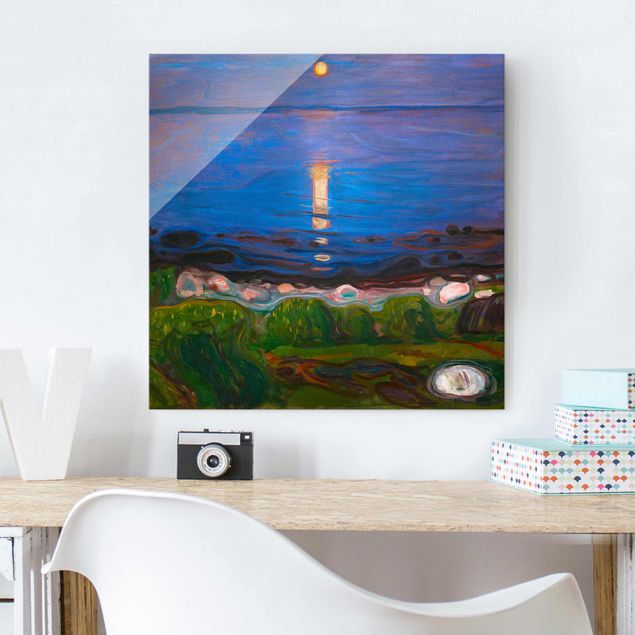 Bilder auf Glas Edvard Munch - Sommernacht am Meeresstrand