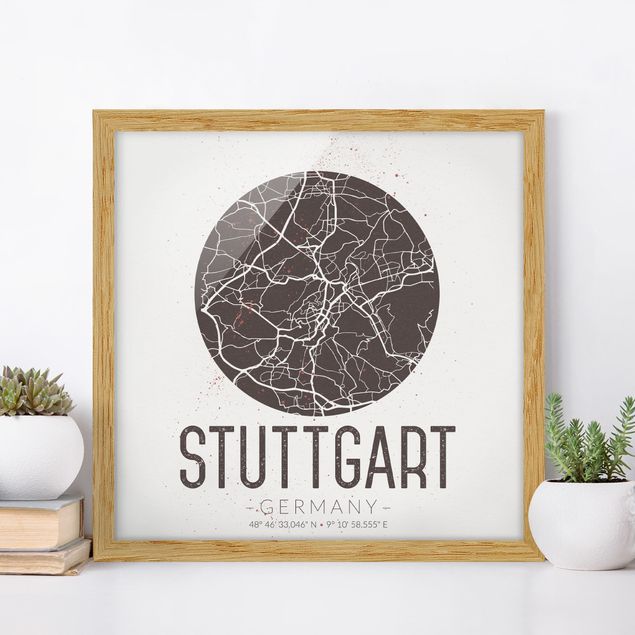 Moderne Bilder mit Rahmen Stadtplan Stuttgart - Retro