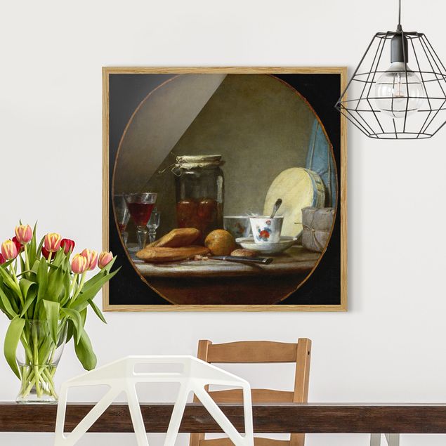 Kunstdrucke mit Rahmen Jean-Baptiste Siméon Chardin - Glas mit Aprikosen