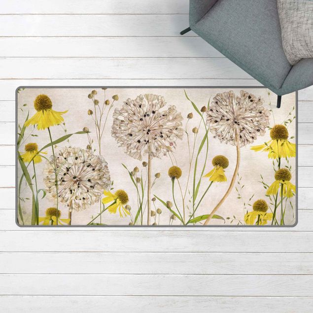 Teppich Blumenmuster Allium und Helenium Illustration
