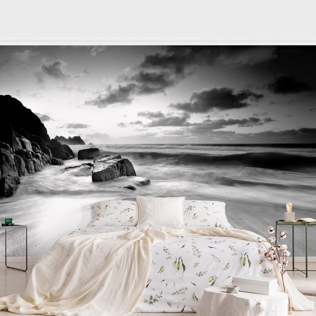 Design Tapeten Am Meer in Cornwall Schwarz-Weiß