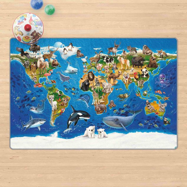 Kinderteppich Animal Club International - Weltkarte mit Tieren