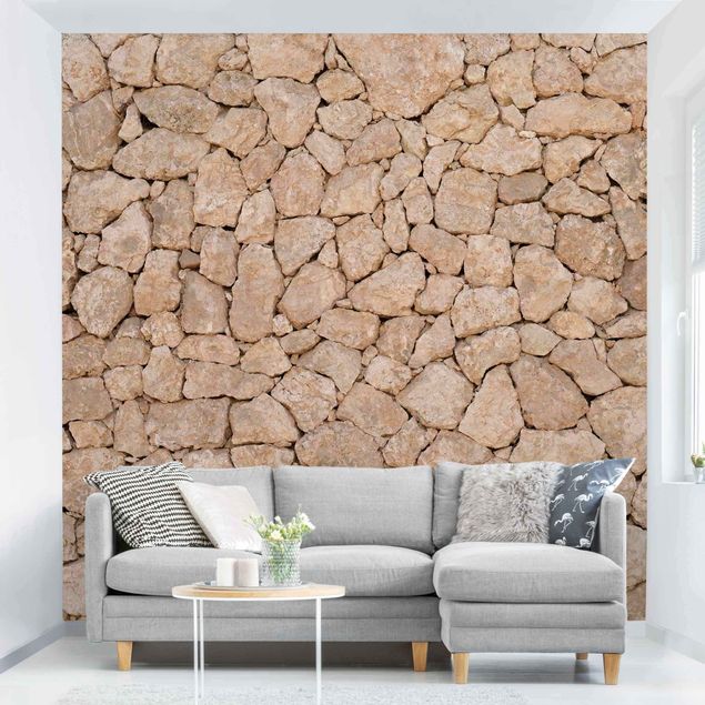 Tapeten Vintage Shabby Chic Apulia Stone Wall - Alte Steinmauer aus großen Steinen