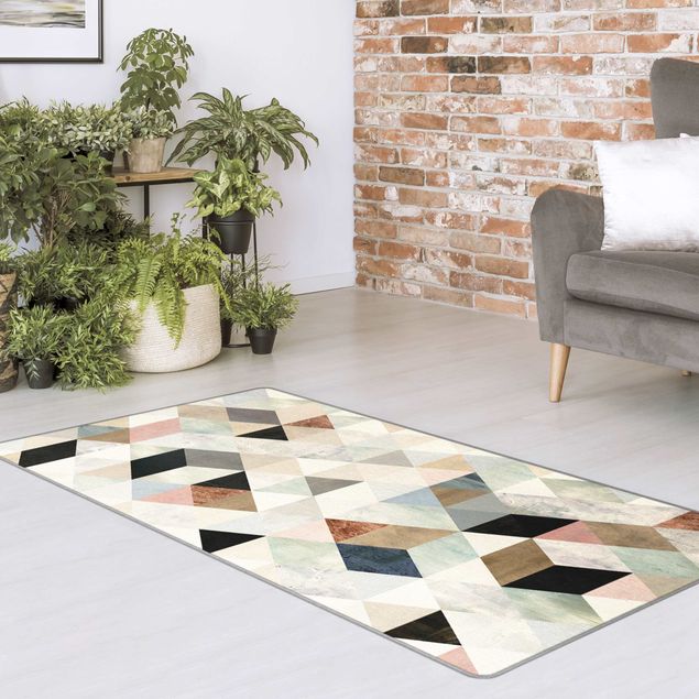 Teppich modern Aquarell-Mosaik mit Dreiecken I