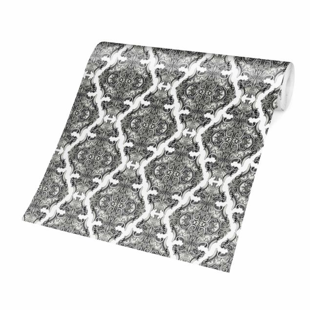 Design Tapeten Aquarell Barock Muster in Grau
