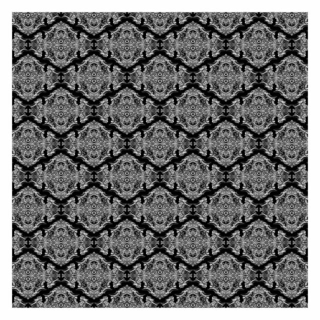 Tapeten Aquarell Barock Muster mit Ornamenten vor Schwarz