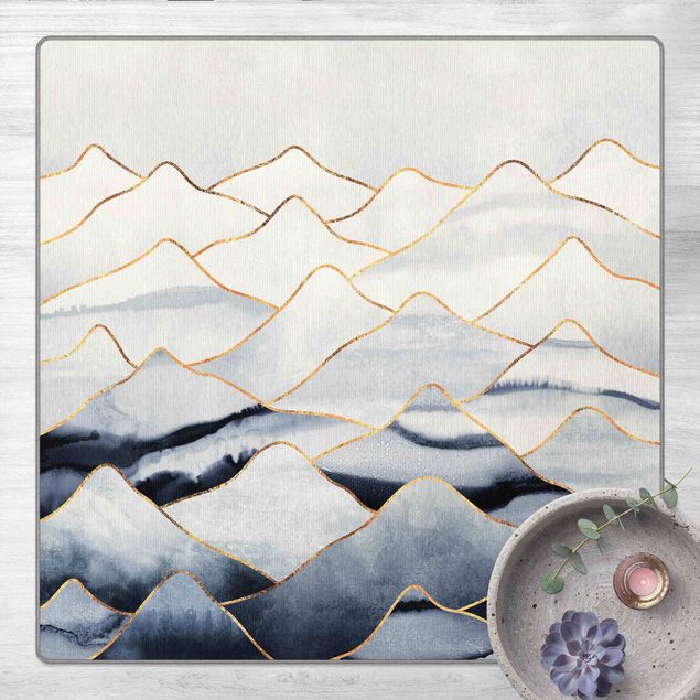 Teppich abstrakt Aquarell Berge Weiß Gold