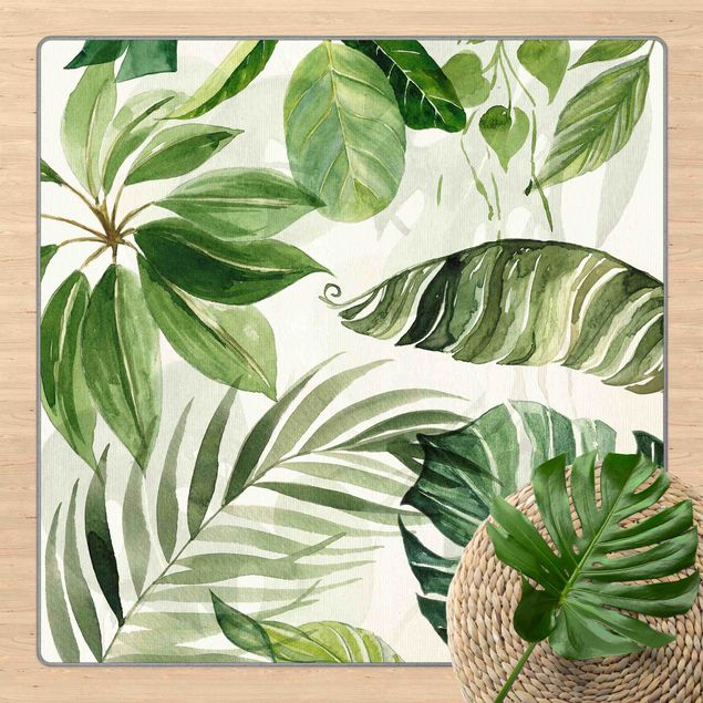 teppich mit blumenmuster Aquarell Tropische Blätter und Ranken