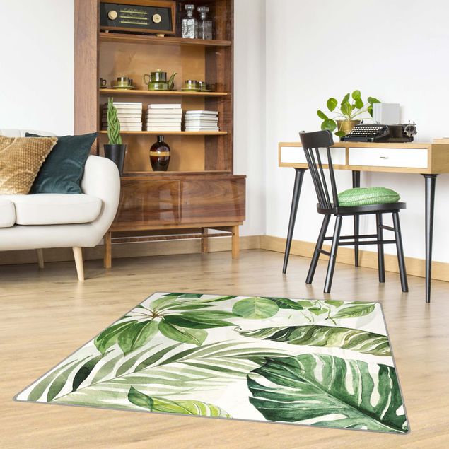 Teppich modern Aquarell Tropische Blätter und Ranken