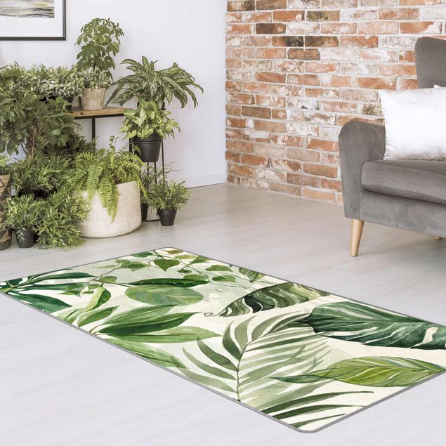 Teppich modern Aquarell Tropische Blätter und Ranken