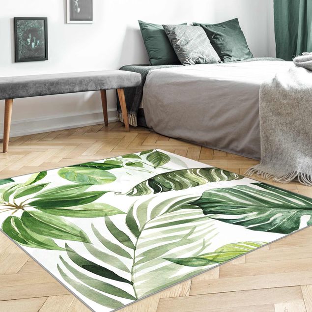 Teppich grün Aquarell Tropische Blätter und Ranken