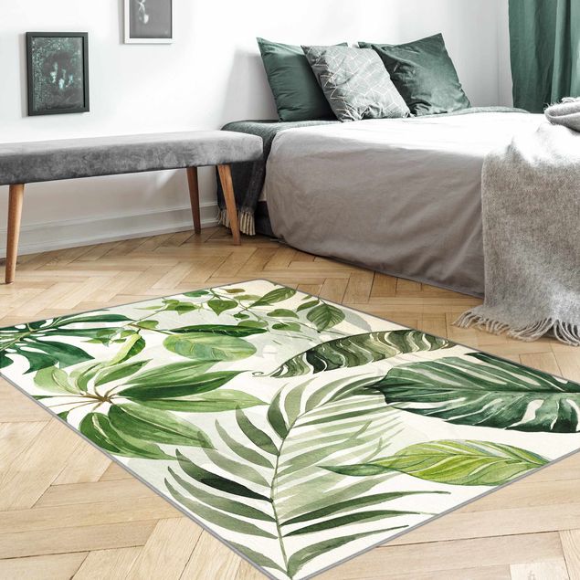 Teppich grün Aquarell Tropische Blätter und Ranken