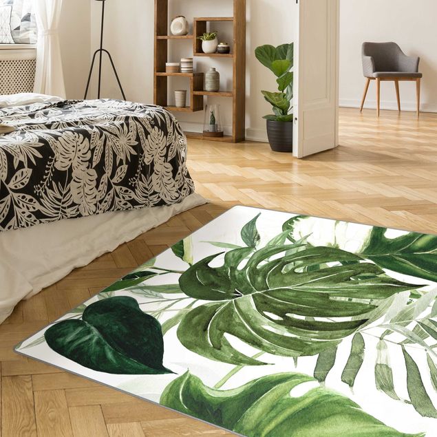 Teppich grün Aquarell Tropisches Arrangement mit Monstera