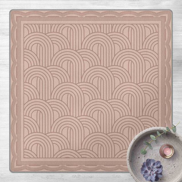 Teppich beige Art Deco Berge Muster mit Bordüre