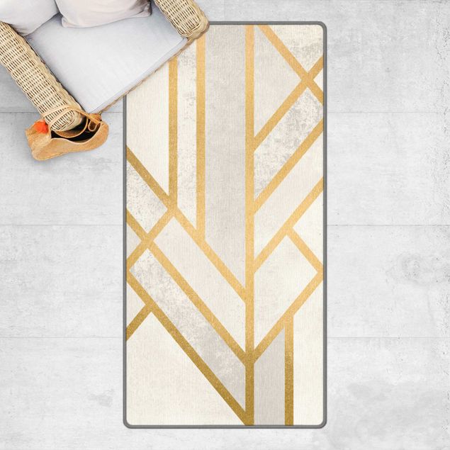 Abstrakte Teppiche Art Deco Geometrie Weiß Gold