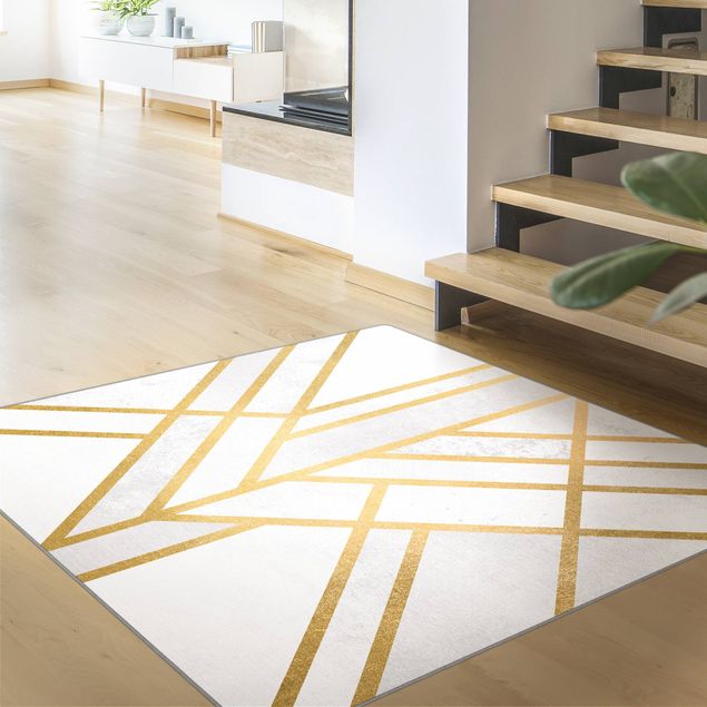 Moderner Teppich Art Deco Geometrie Weiß Gold