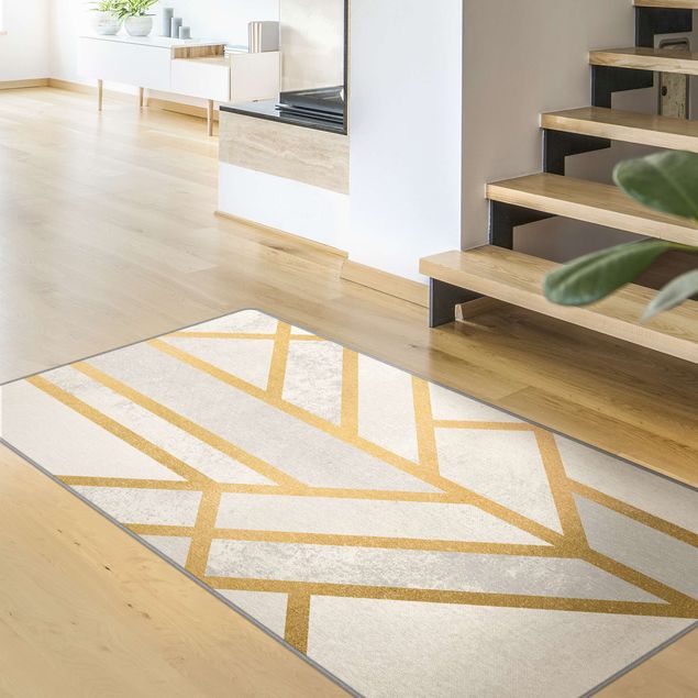 Moderner Teppich Art Deco Geometrie Weiß Gold