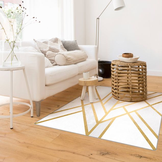 grosser Teppich Art Deco Geometrie Weiß Gold