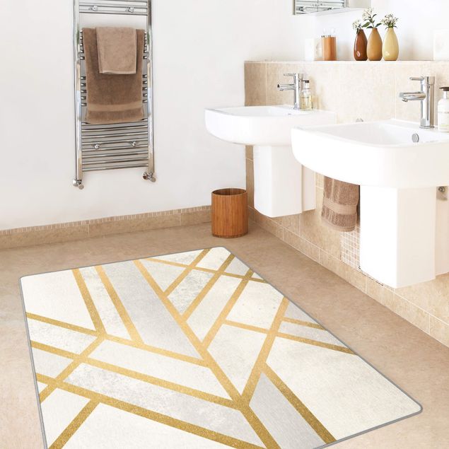 grosser Teppich Art Deco Geometrie Weiß Gold