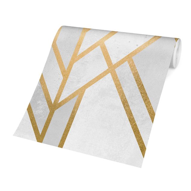 Design Tapeten Art Deco Geometrie Weiß Gold