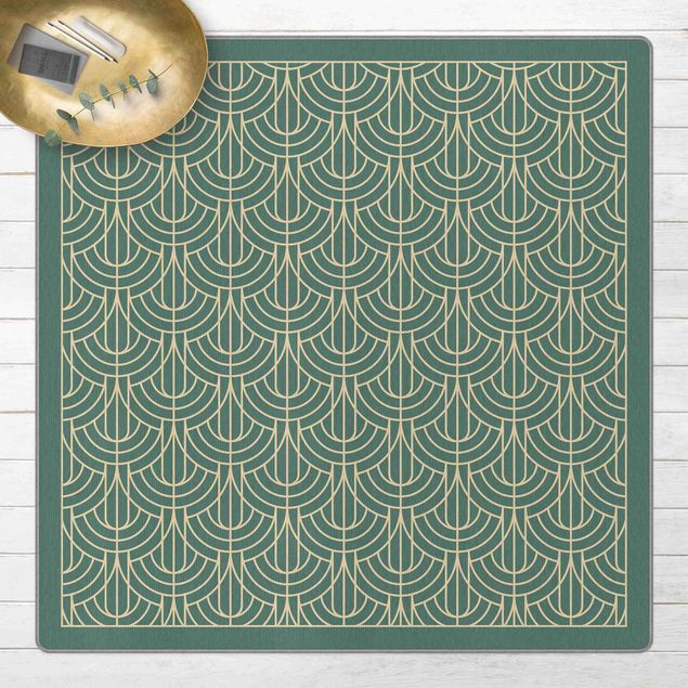 Teppich grün Art Deco Vorhang Muster mit Rahmen