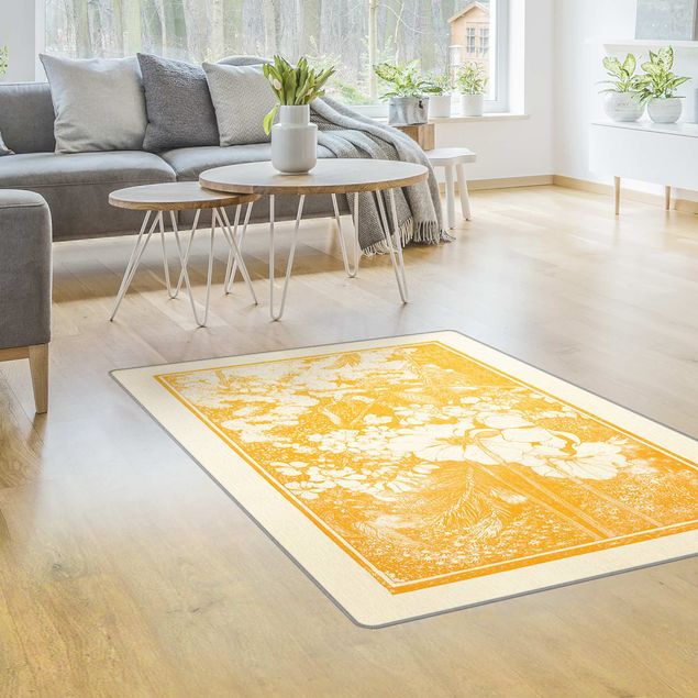 Teppich modern Asiatischer Holzschnitt in Gelb