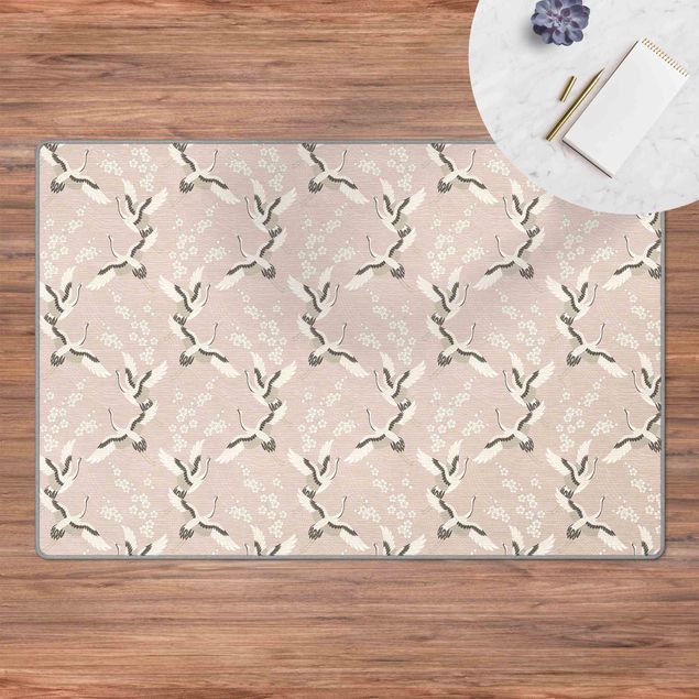 grosser Teppich Asiatisches Muster mit Kranichen und Blüten
