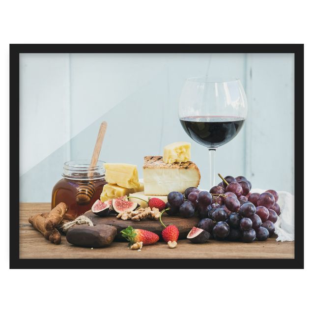 Bild mit Rahmen - Käse und Wein - Querformat 3:4