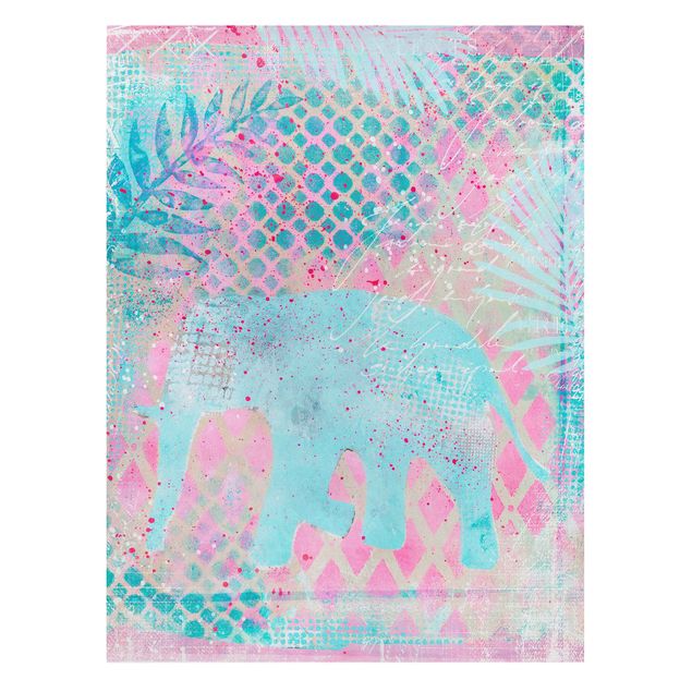 Bilder Bunte Collage - Elefant in Blau und Rosa